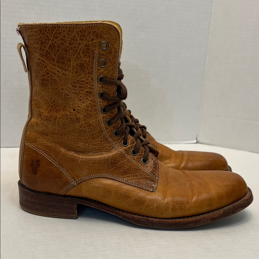 Frye Tan Leather Lace-Up Boots